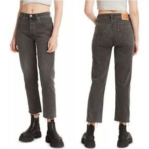 🔸️Levi's Gray 501 Button Fly Cropped Raw Hem Jeans Size 2